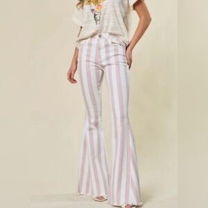 Altar'd State White and Mauve Striped Flare Jeans